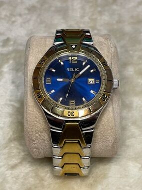 Relic Two-Tone Gold and Silver Bracelet Blue Dial Watch